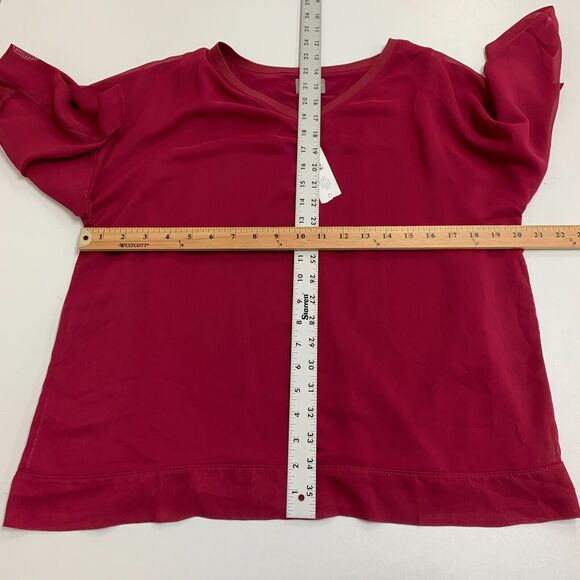 Chicos Blouse Womens 0 Wine Berry Layered V Neck Overlay Quarter Wide Sleeve - Picture 7 of 14